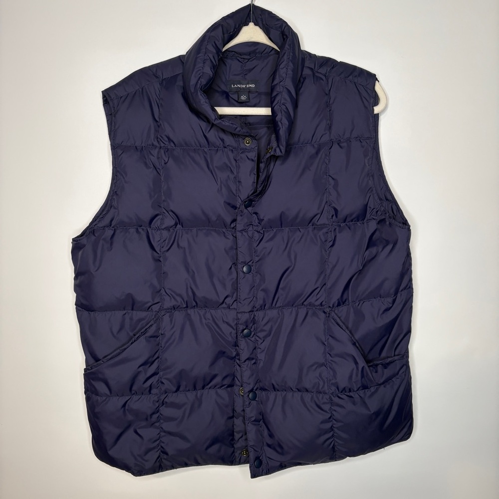 Lands' End Down Filled Puffer Vest in Navy Blue Size Large